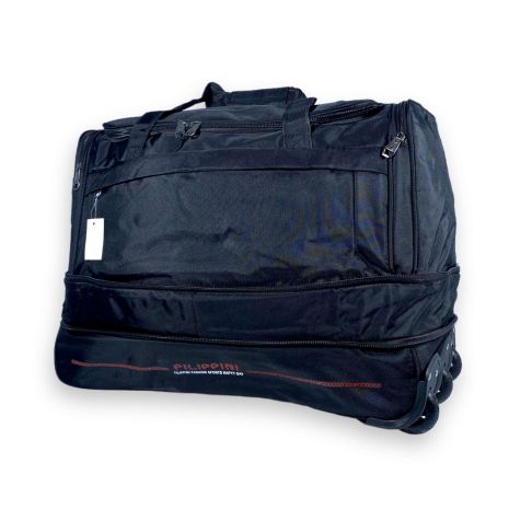 Дорожня сумка на колесах Filippini з розширенням, 1 відділ, бокові кишені, розмір: 55*38(45)*35 см, чорна