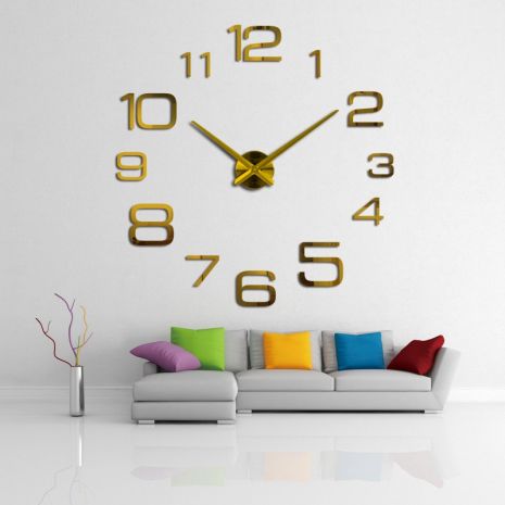 3D часы 100 см Timelike™ настенные большие Арабские3-S золотистые